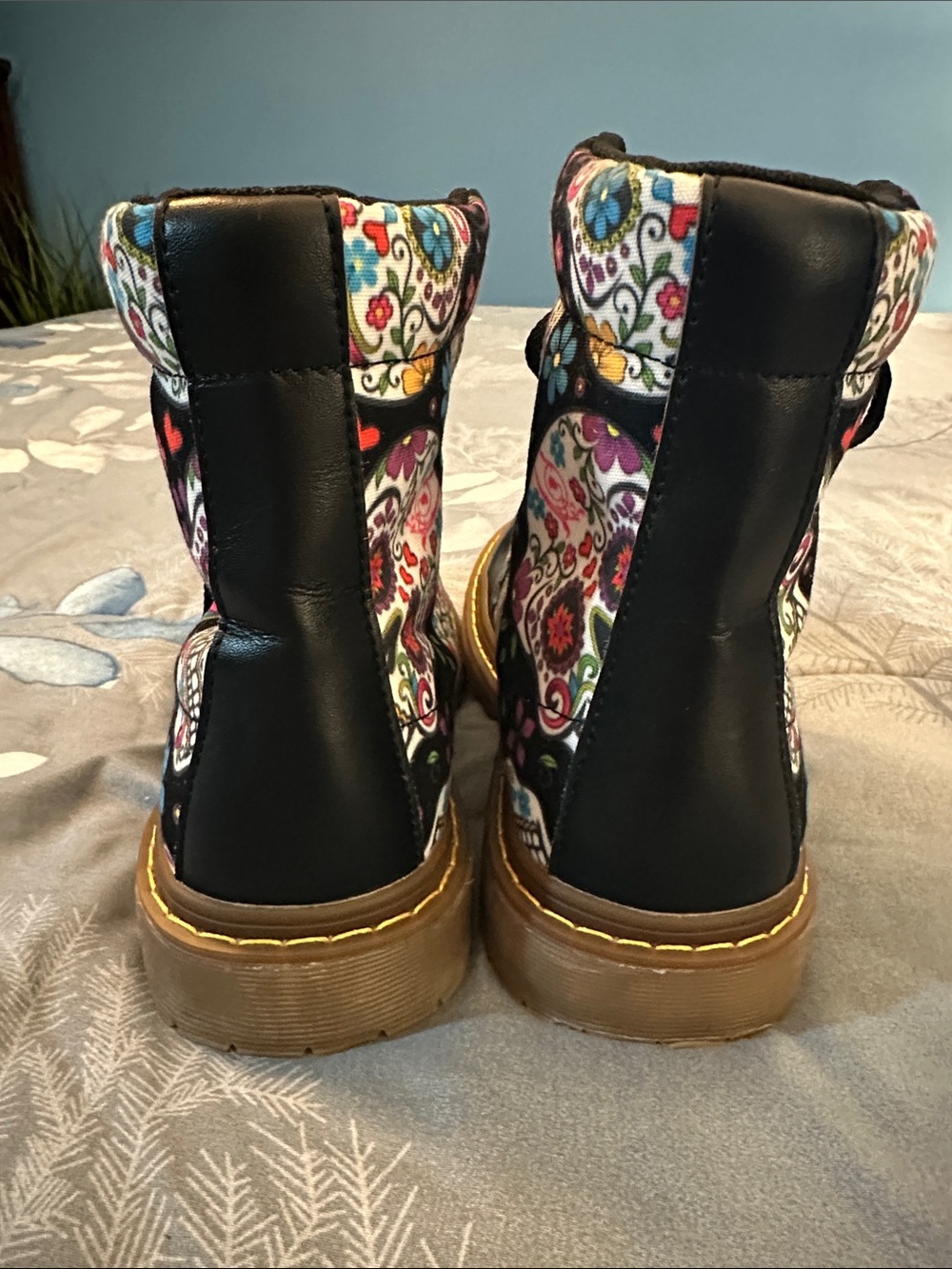 NWOT Black Floral Sugar Skull Combat Boots Sz W9.5 M8.5 EU41 UNBRANDED - Picture 5 of 15